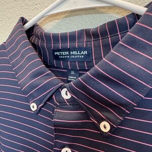 Peter Millar Navy and Pink Striped Polo